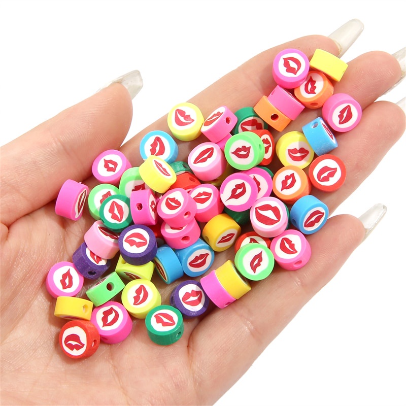 30Pcs/Lot 10mm Clay Spacer Beads Oval Lips Beads Polymer Clay Beads For Jewelry Making DIY Handmade Bracelets Women Accessories