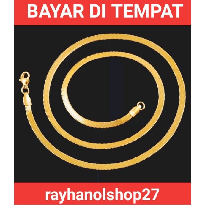 KALUNG MOTIF BELUT GEPENG DAN MILANO KACA KALUNG TITANIUM PRIA/WANITA DEWASA, REMAJA ANTI KARAT LAPIS EMAS 24 K