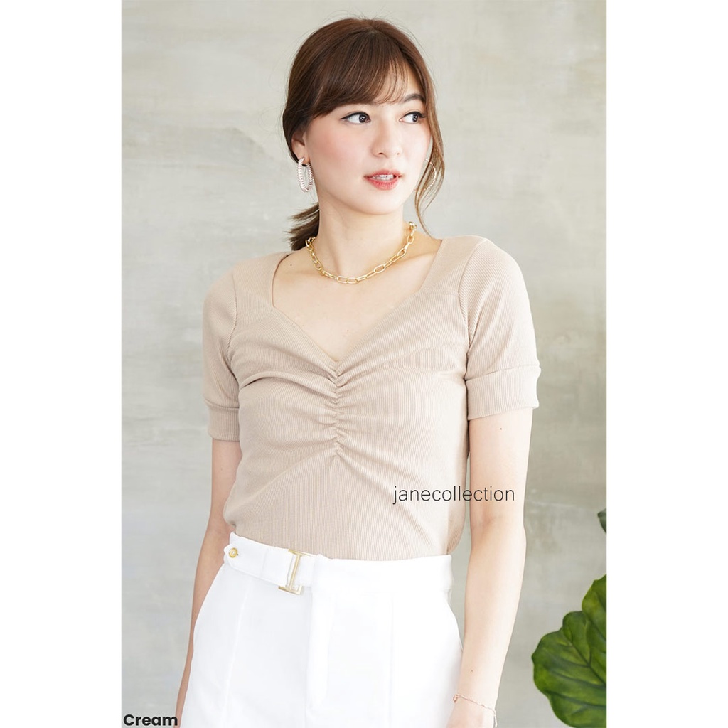 JANE COLLECTION || Atasan Wanita Serut Rajut Blouse Knit Blus Cewek Lala Top