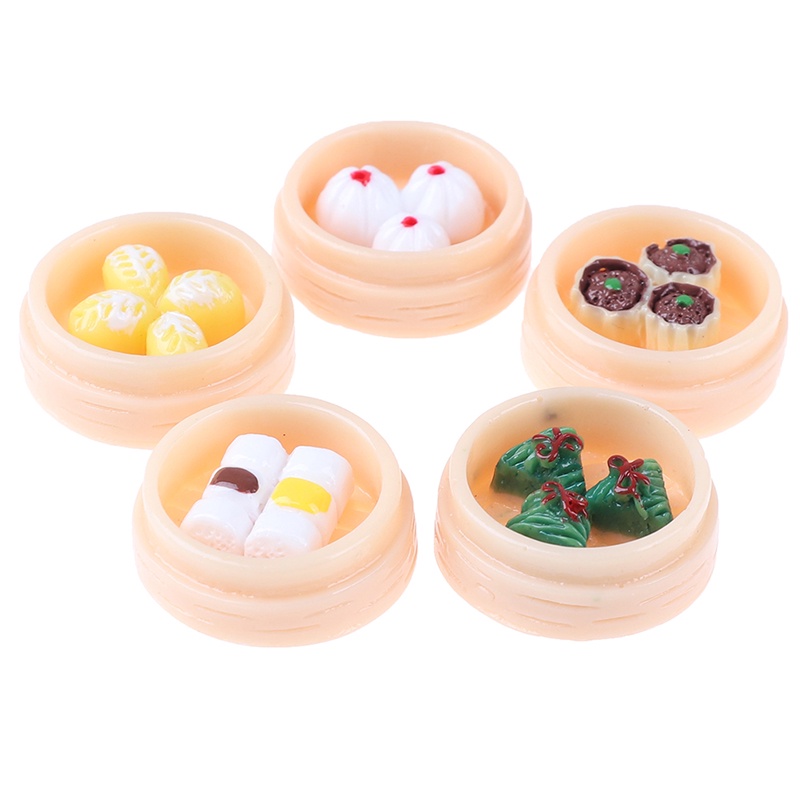 （✔✔❤5pcs / set Mainan Miniatur Dim Sum Cina Skala 1: 12 Untuk Aksesoris Dapur Rumah Boneka