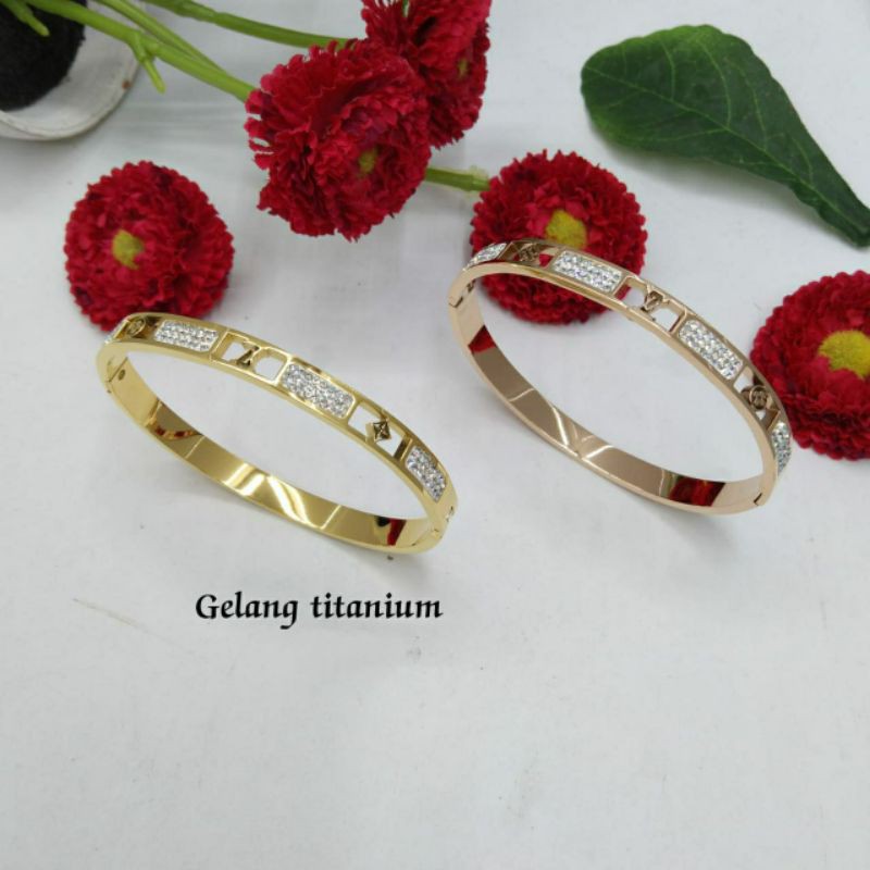 Fourfashion Gelang Titanium Bangle Motif LV kekinian S119