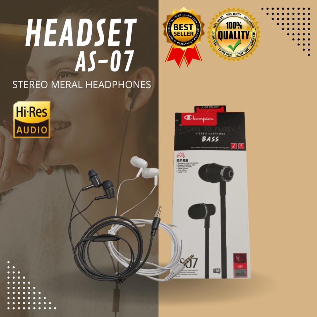 HEADSET / HANDSFREE &lt; CAMPPIION 363 - AS07 &gt; SUPER BASS + MIC semua hp bisa dipakai ya (JAYA ACC)