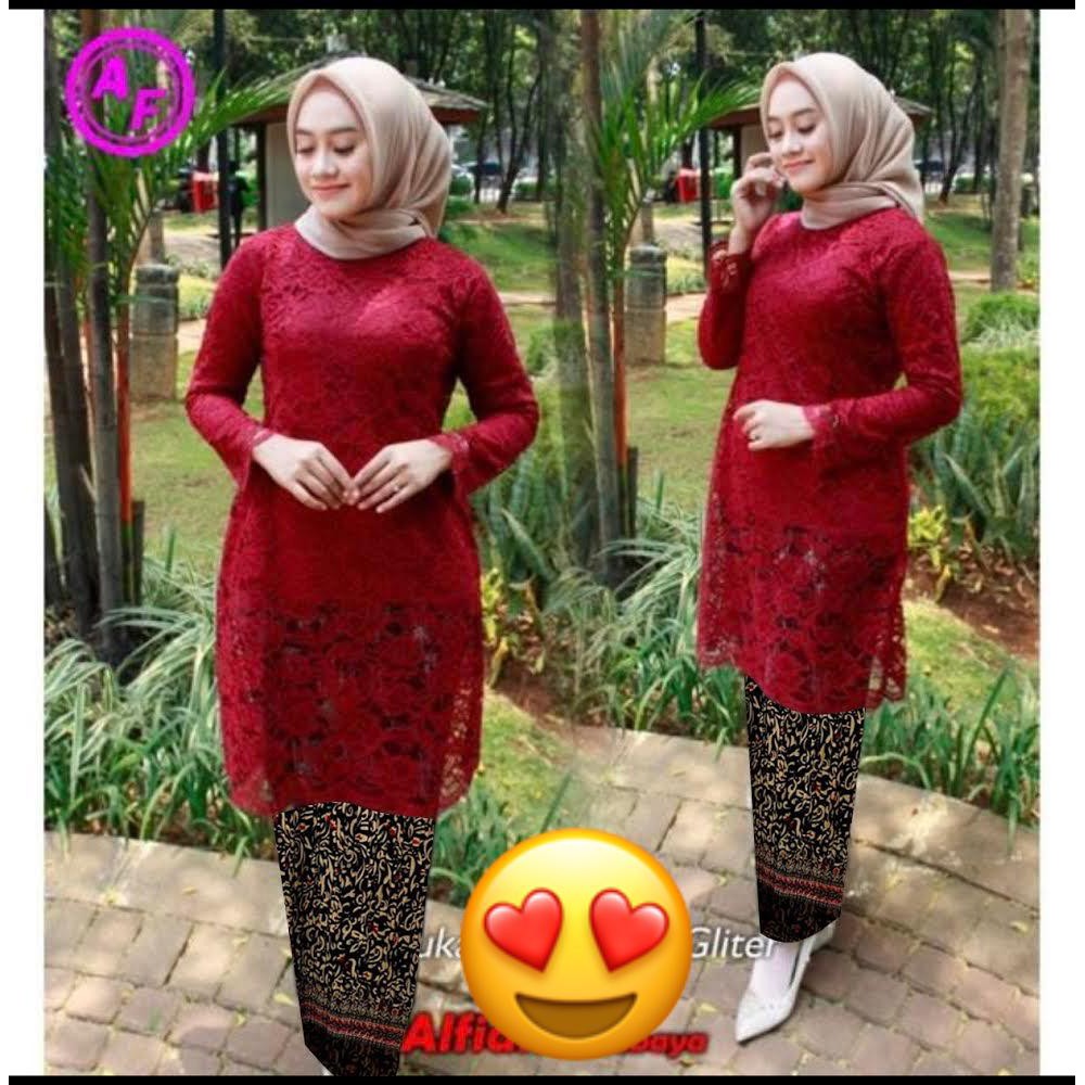 Tunik Alfiana Kebaya Brukat Corneli Tulang Glitter Brokat Timbul Set Alviana Batik Wisuda Kondangan!