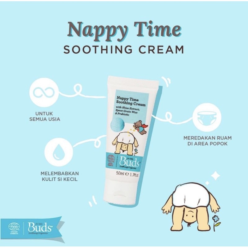 Buds Nappy Time Soothing Cream 50 ml - CREAM AMPUH Menghilangkan Ruam Popok