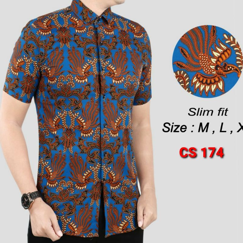 CBS 725 HEM KEMEJA BATIK PRIA SLIM FIT LENGAN PENDEK COLIN DION-CS 174