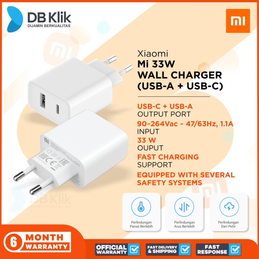 Wall Charger Xiaomi MI 33W USB A + USB C port - MI 33W Fast Charging