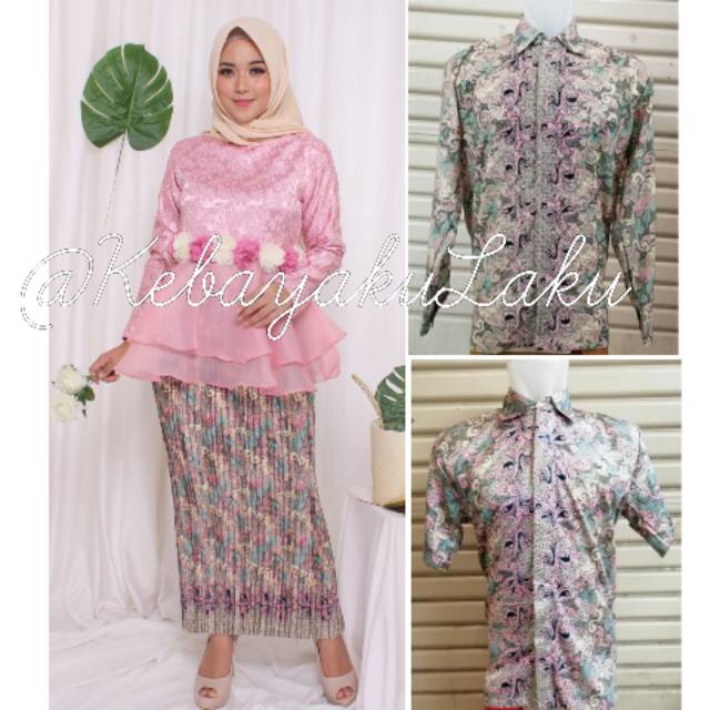 SET.COUPLE KEBAYA PEPLUM JACQUARD DUSTY PINK MIX ORGANZA