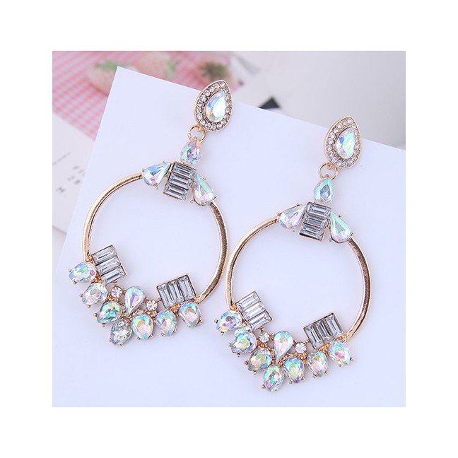 LRC Anting Tusuk Fashion Gold Metal Ring Gemstone Stud Earrings A59282