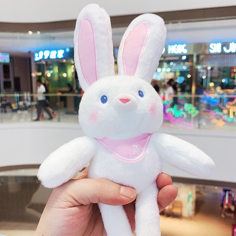 New Pulling Ears Rabbit Plush Doll Car Key Chain Soft Stuffed Toys Schoolbag Pendant Gifts for Girls