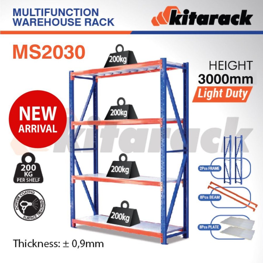 WAREHOUSE RACK 3 METER 4 SUSUN - KITARACK MS2030 RAK GUDANG LIGHT DUTY