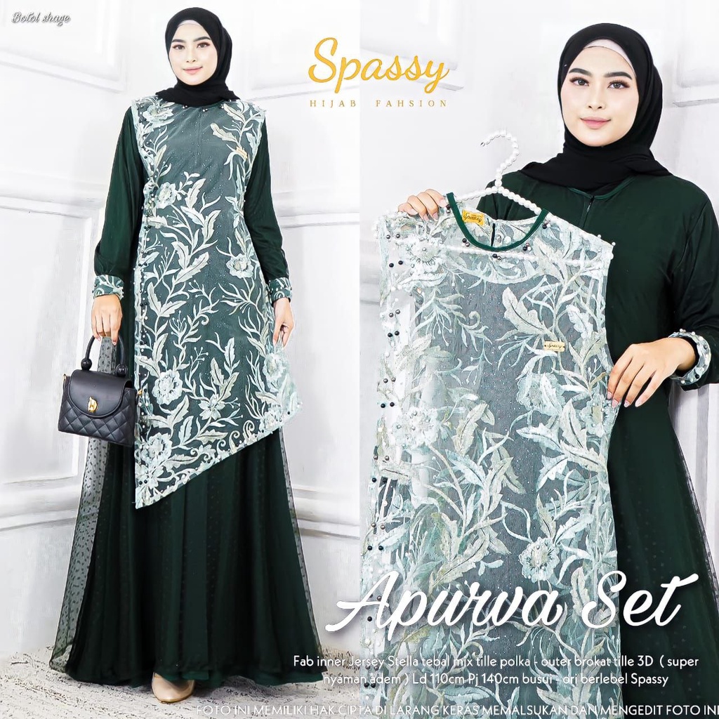 GAMIS BROKAT TILLE PLUS OUTER DRESS WANITA BROKAT TILLE PLUS CARDI 3D SPASSY DRESS APURVAL SET
