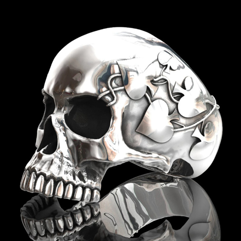 Fashion Gothic Punk Devil Skull Head Ring Men Domineering Vintage Smooth Skeleton Rings For Male Hip Hop Rock Jewelry