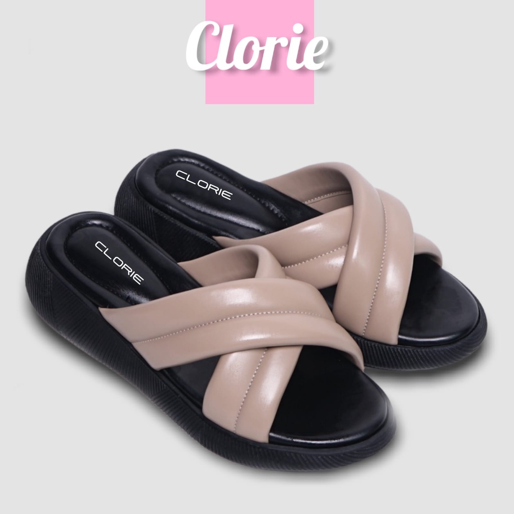 CLORIE VIONA Sandal Platform Wanita Sendal Wedges Wanita Empuk Model Silang Double dua Strap Cewek Slop Viral Kekinian