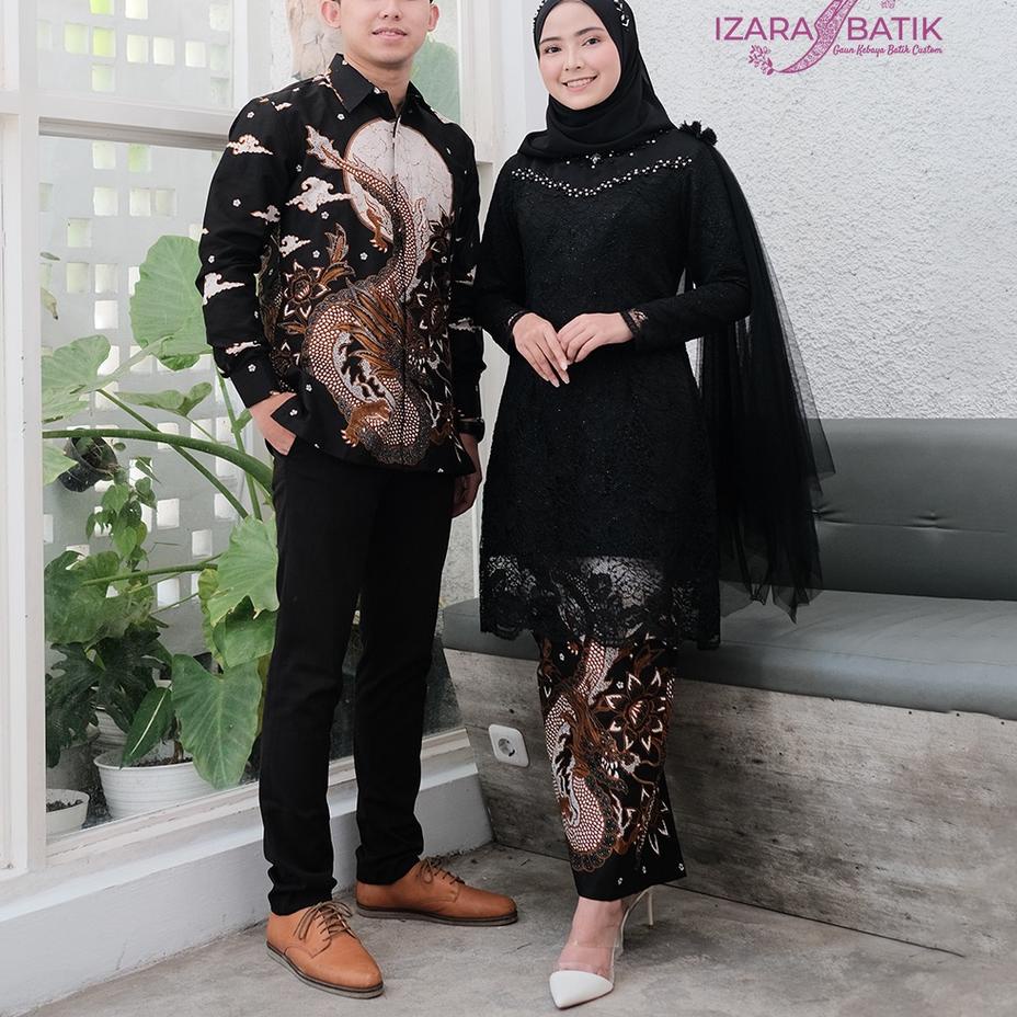 Stok terbatas.. Couple Adelia Hitam - Gaun Kebaya Batik Modern