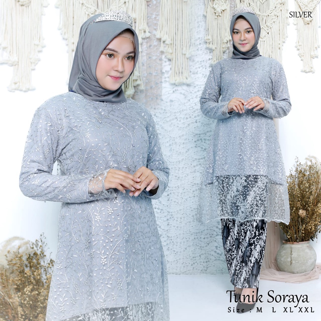 ADE&gt; SET KEBAYA SORAYA - BAJU OUTFIT PESTA CANTIK - KEBAYA MODERN OOTD MEWAH - TUNIK KEBAYA KEKINIAN