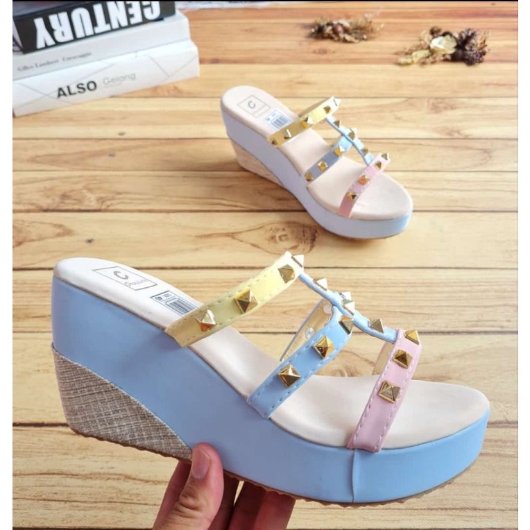 ABBUSHOES Nn 33 sendal wedges sol karet stut annabel 7cm