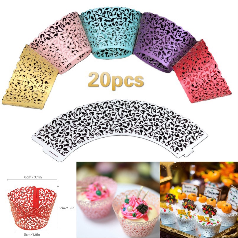 20 Pcs Pembungkus Cupcake Pola Laser Cut Vine Untuk Dekorasi Pesta Ulang Tahun Pernikahan