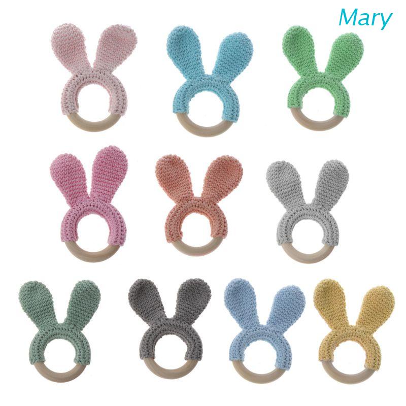 Mary Mainan Teether Bayi Bentuk Telinga Kelinci Bahan Kayu Organik