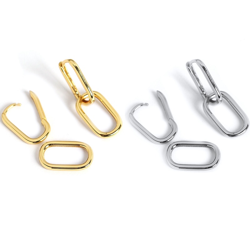 Anting Hoop Bentuk Oval Geometris Bahan 925 Sterling Silver Metal Dapat Dilepas Untuk Wanita