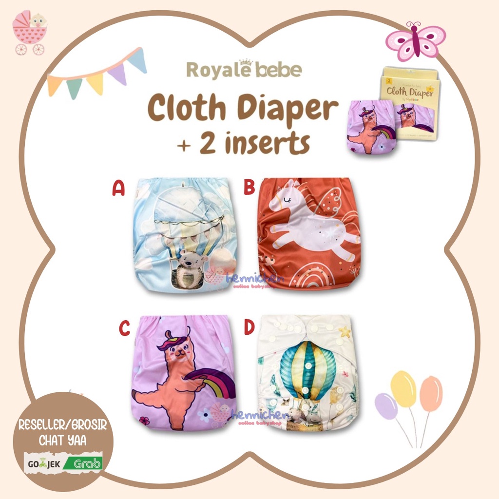 ROYALE BEBE CLOTH DIAPER PLUS 2 INSERT CLODI POPOK BISA DICUCI POPOK KAIN