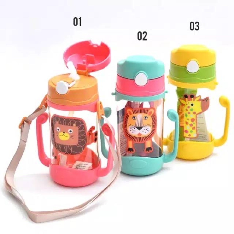 BOTOL MINUM ANAK TALI SEDOTAN DAN PEGANGAN / BABY BOTTLE WITH STRAP HANDLE AND STRAW