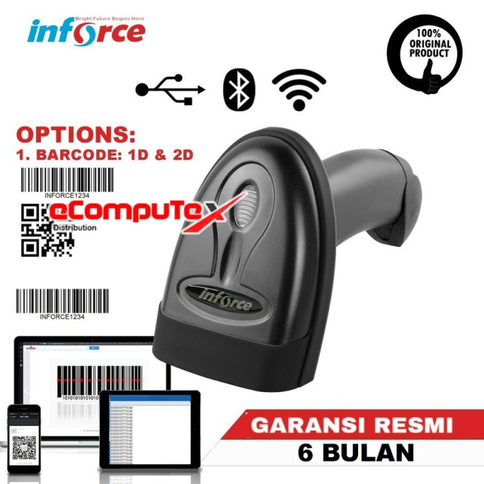 SCANNER BARCODE INFORCE T88 / T 88 2D WIRELESS BLUETOOTH USB E-FAKTUR GARANSI RESMI