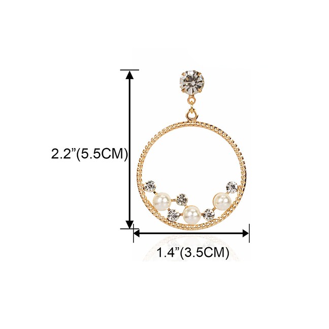 LRC Anting Tusuk Fashion Golden Alloy Round Diamond Earrings K44368