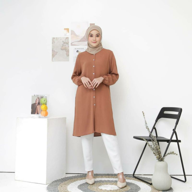 Tunik Cinkel/ LONG TUNIK JUMBO / atasan tunik / Long tunic / Long tunik polos / Long tunik putih / Long tunik busui /  atasan long tunik/ atasan tunik wanita/atasan tunik muslimah / tunik crinkle/ tunik crinkle full kancing