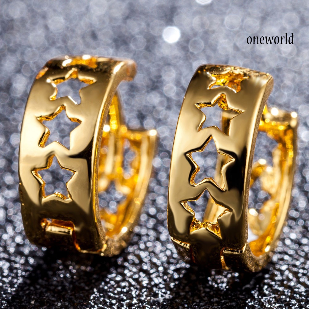 OW@ Ear Clips Wraps Cuffs Club Jewelry Women Chic Hollow Star Party Huggie Earrings