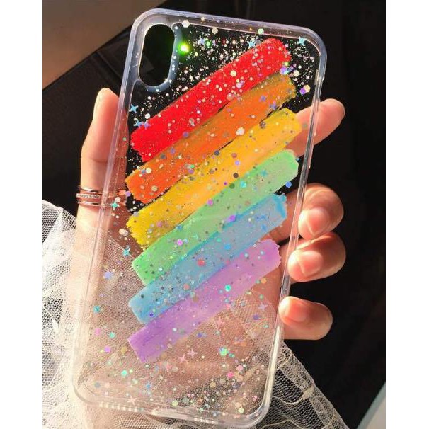 Case Oppo Reno 4 (5G) Reno 4 Pro (4G) Reno 4F Reno 5 Rainbow Stripe Glitter