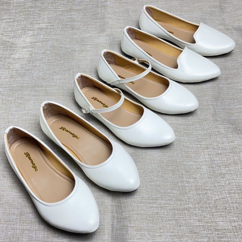 SIZE 37 - 44 Sepatu Flat Shoes Putih Wanita  Sol Non Slip Karet Lentur