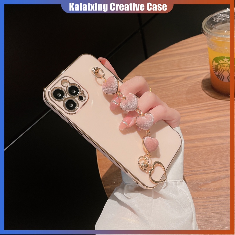 Soft Case Bahan Suede Dengan Gelang Rantai Hati Untuk iPhone 13 Pro Max 12 mini 11 XR XS X 7 8 Plus SE 14 Pro Max