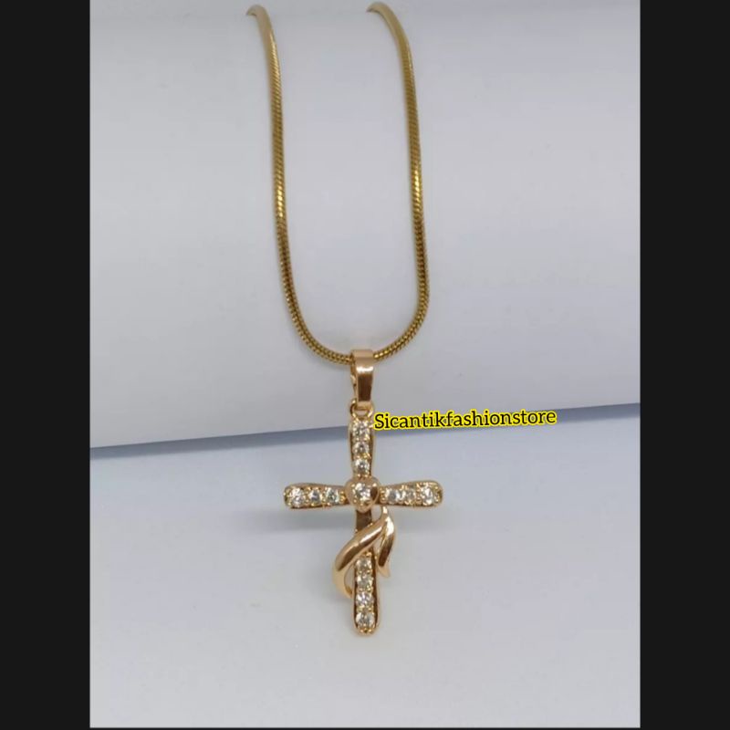 Kalung Titanium Wanita Liontin Salib Gold Terlaris Anti Karat selamanya Kalung Wanita Liontin Salib Gold