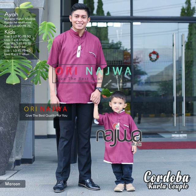 Cordoba Kurta Couple Original Najwa Koko Anak + Ayah Material Katun Madina Premium
