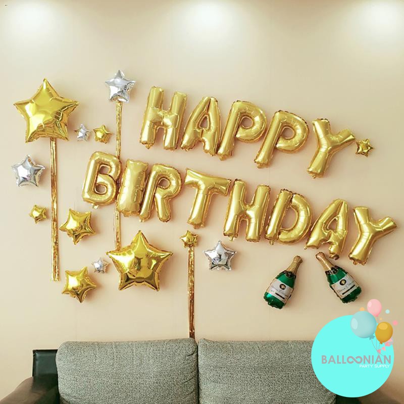 Jual SIMPLE GOLD STAR DEKORASI HBD SET/BALON FOIL BINTANG/DEKORASI