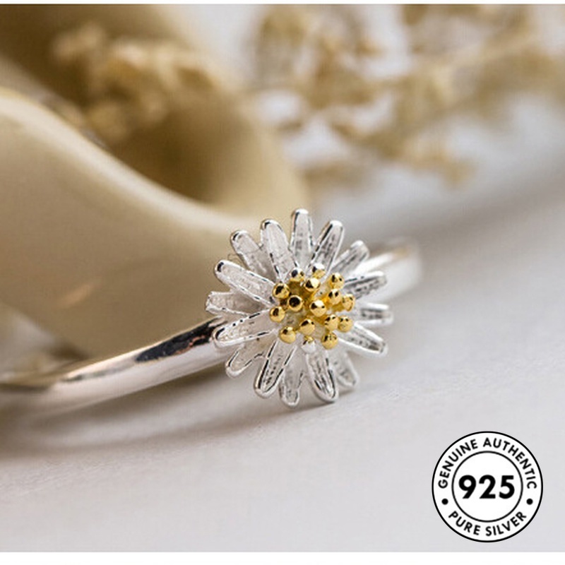 Cincin Desain Bunga Daisy Kecil Bahan S925 Silver Gaya Simple