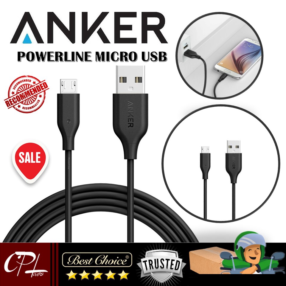 Kabel Charger Anker PowerLine Micro USB 6ft 1.8m