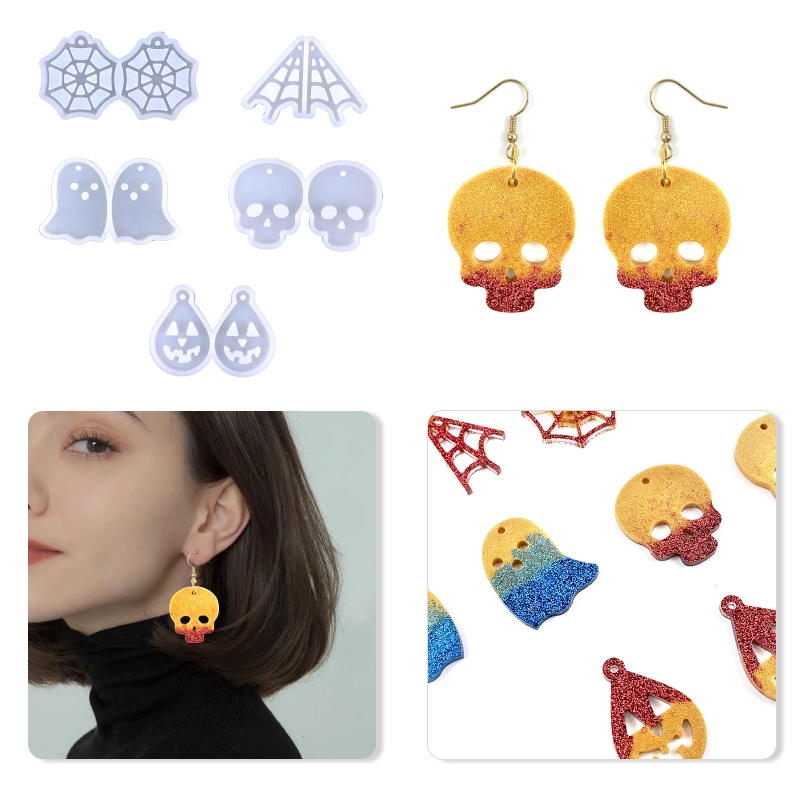 Siy 5 Pcs Cetakan Silikon Model Jaring Labalabatengkorakhantu Halloween Untuk Membuat Anting DIY