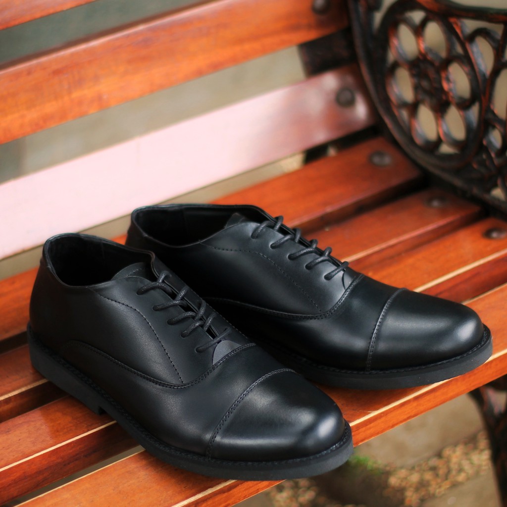 Oxford Full Black | Sepatu Kulit Vintage Klasik Cowok Derby Formal Original Footwear | FORIND Kenzio