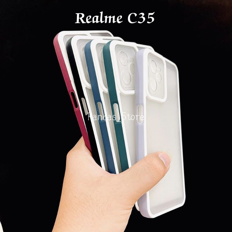 Pro Hybird Realme C35 , Narzo 50A Prime Softcase Halus dan Elegan / Pinggiran Garis Putih Keren (Pandas)