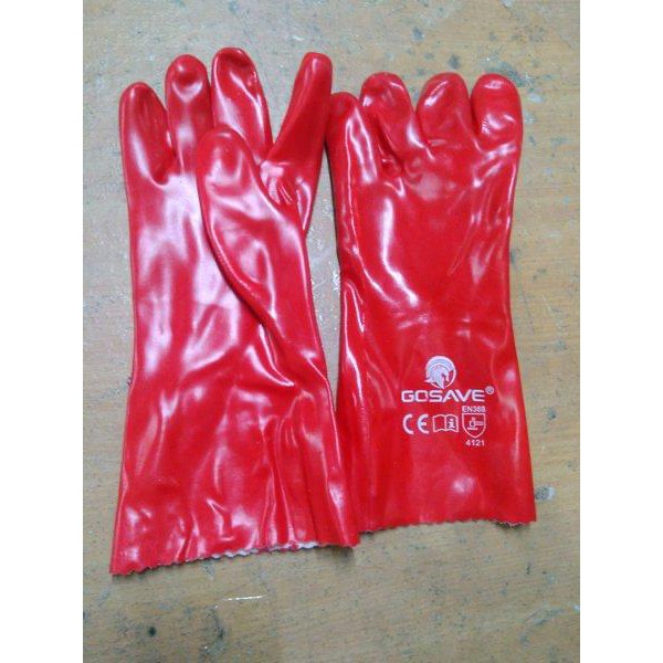 Sarung Tangan PVC 14inch GOSAVE Harga Perlusin Murah sarung tangan merah pvc