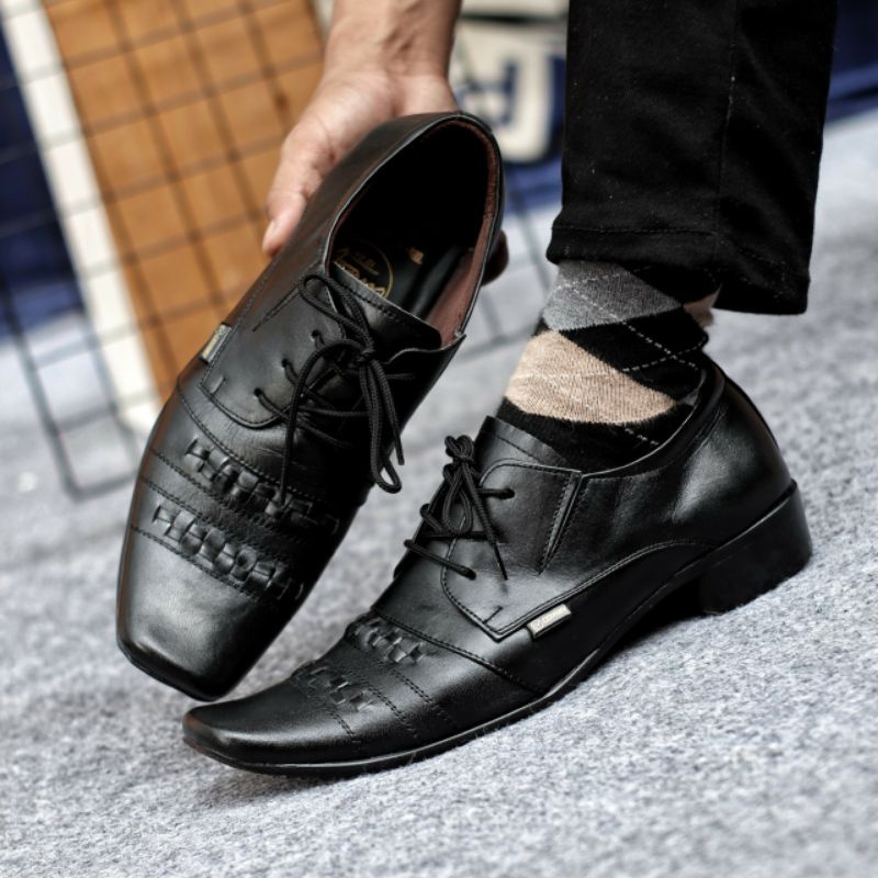 SHAMAK BLACK Sepatu Pantofel Pria Hitam Kulit Asli Pentopel Formal Casual Kantor Kondangan Original
