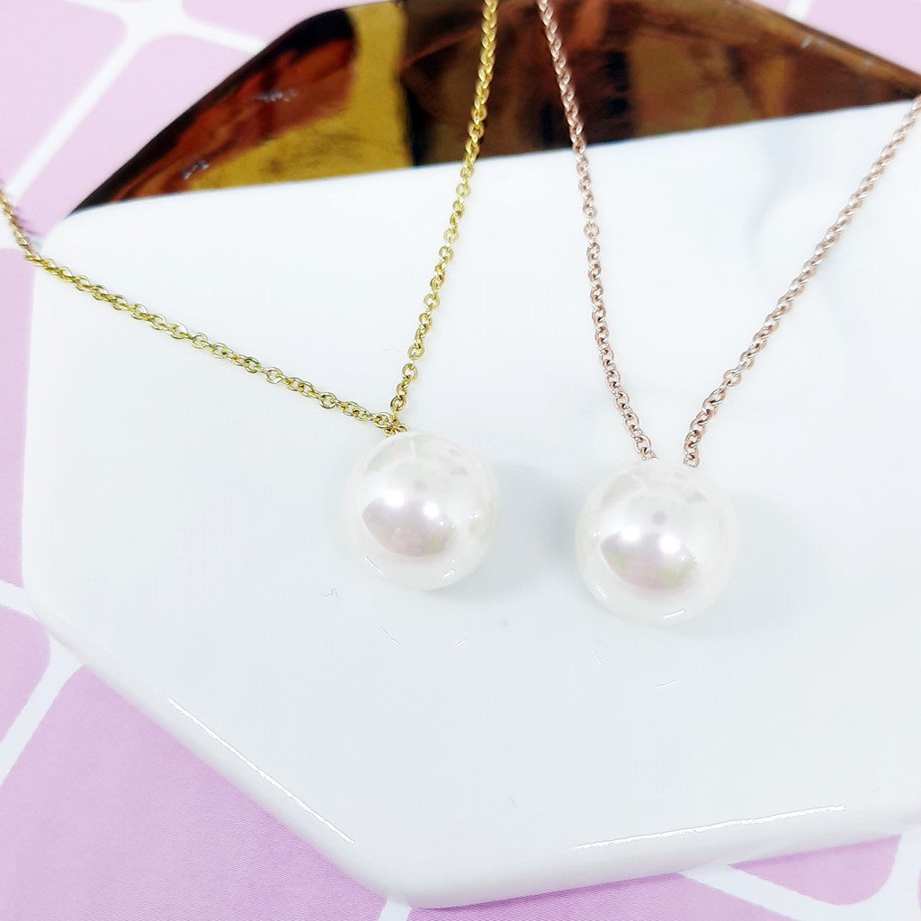 Kalung Fashion Korea Titanium Mutiara Putih Gold Rose Gold - BN430