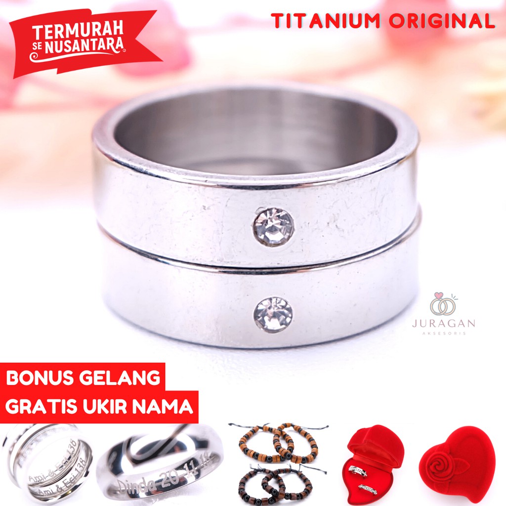 [UKIR NAMA + BOX HATI] Cincin Couple BUCIN Titanium M58 BONUS Gelang Couple