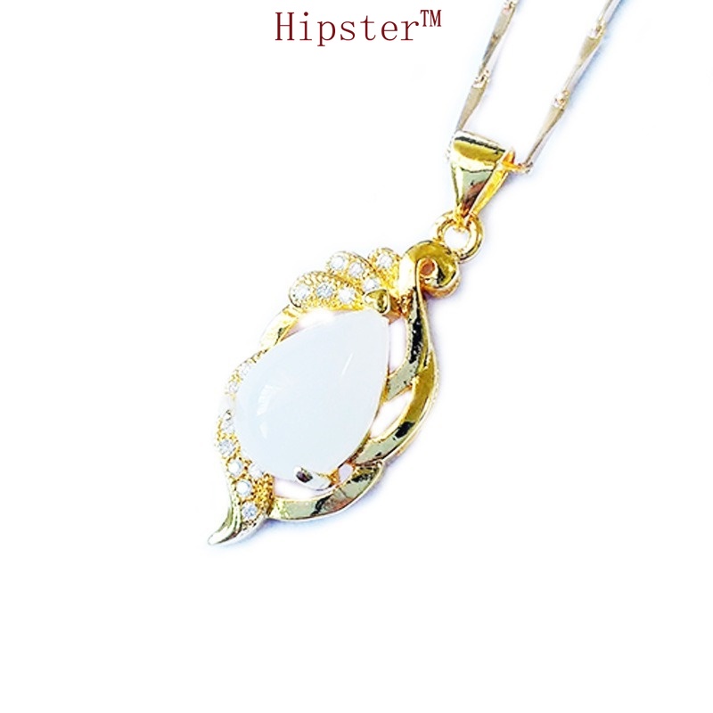 Fashion Hot Sale Light Luxury Natural White Jade Pendant Full Diamond Necklace