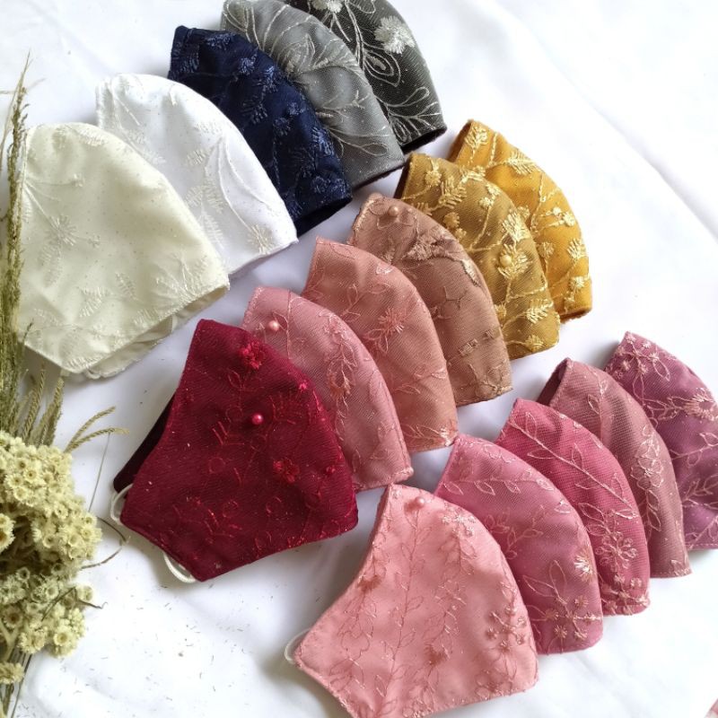 Masker brokat tille tulle 3ply mewah