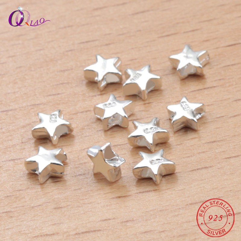 925 Silver Star Beads Spacer Longgar Kalung 10pcs