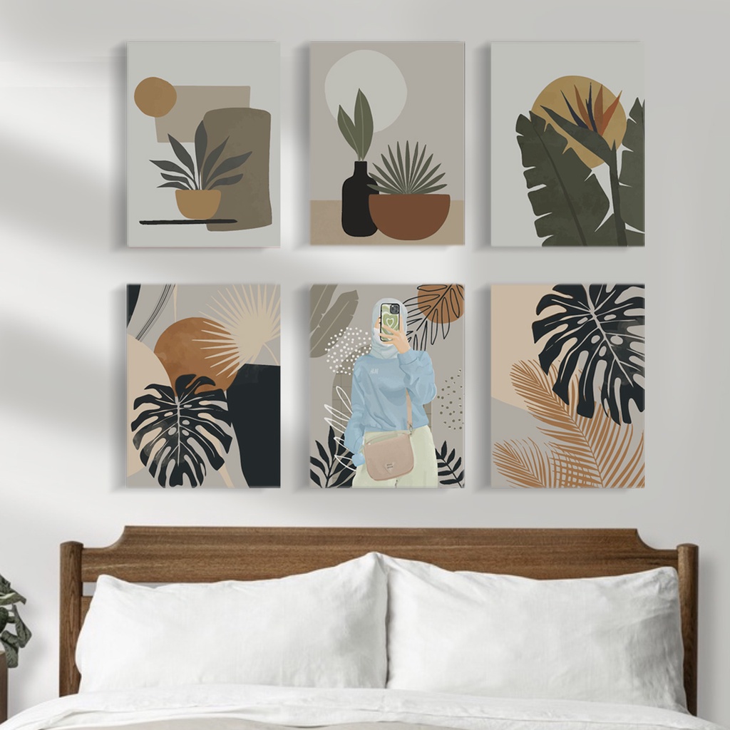 Pajangan Hiasan Dinding Aesthetic Set tropical Wall Decor Dekorasi Ruangan Kamar Abstrak Botanical Hiasan modern minimalis