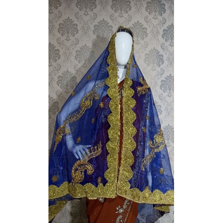 Selendang india ori / dupatta india / selendang pengantin indial-Biru 1