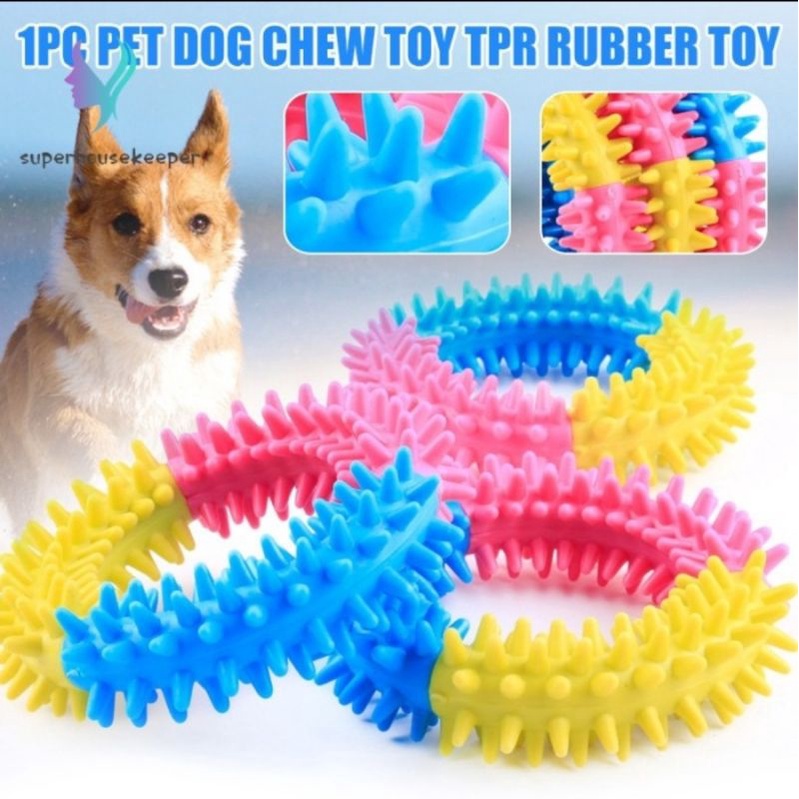 Gigitan bentuk Donat rubber solid mainan gigit anjing tulang karet dog toys chewing puppies chew